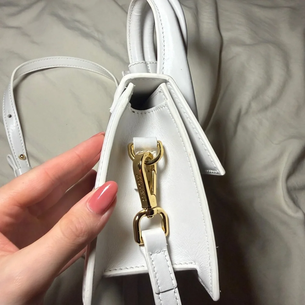 Jacquemus Mini Top-Handle Bag in White with Gold Logo - Picture 5 of 8
